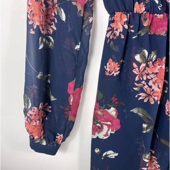 LULUS Pretty Pretender Navy Floral Wrap Dress Long Sleeve Dress WOMENS XS - Picture 7 of 10